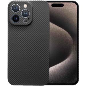 Aramid Fiber Case for iPhone 15 Pro with Carbon Fiber Texture (Black 600D, More Refined), Super Slim Light Protective Cover Skin, Soft Touch Sturdy Durable Snap-on Back Cover