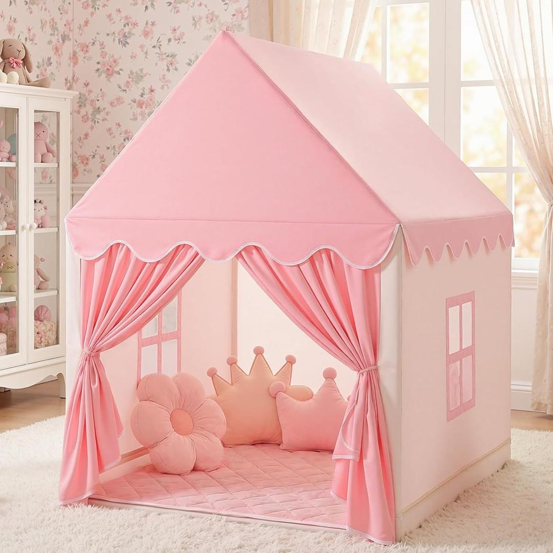 SISTICKER Kids Tents Indoor for Girls, Toddler Play Tent Large Fairy Playhouse for Baby Inside Princess Castle House Child Teepee Gift Toys(Pink)