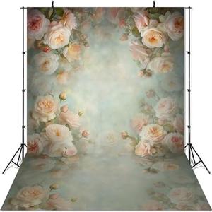 Mocsicka Abstract Floral Backdrop for Photography Retro Green Spring Watercolor Painting Floral Background Newborn Baby Shower Princess Girls Portrait Decoration Backdrop