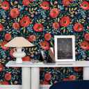Boho Floral Peel and Stick Wallpaper, Dark Blue/Red/Teal Retro Self Adhesive Wall Decor for Bathroom, Kitchen, Accent Wall, Vintage Renter Friendly Contact Paper for Cabinet, Countertop, 17.5 x 118