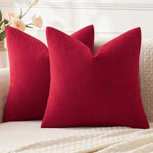 MIULEE Red Couch Pillow Covers 18x18 Inch, Set of 2 Soft Chenille Decorative Square Throw Pillow Covers Farmhouse for Sofa Living Room Bed