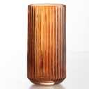 Ekirlin Amber 7.5 inch Flower Vase for Home Decor, Thickened Hand Blow Glass Vase Round Vintage Striped Bottles for Bookshelf, Dinner Table, Indoor Office Desktop, Meeting Room, Bathroom, Best Gift
