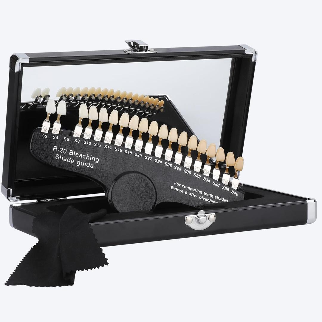 Dental Shade Guide Professional 3D R-20 Tooth Whitening Shade Chart with 20 Colors Teeth Shade Guide with Mirror