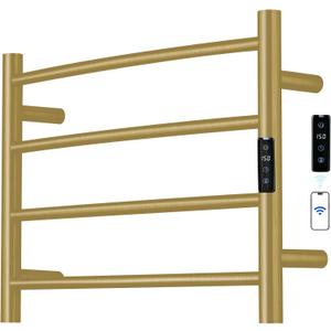 SHARNDY Electric Towel Rack with Voice Control for Alexa & Google Home, TUYA - Wall-Mounted Bathroom Heating Towel Warmer, Plug-in, Stainless Steel Material, 16.54x23.62x5.51 in, Gold，4 Bars