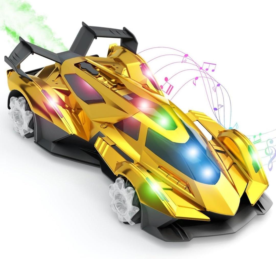 Remote Control Car for Boys 4-7 8-12 Drift Rc Cars with 360° Rotation, Spray, Music & Lights 1:12 Rechargeable Rc Car Toys 10-12km/h Sport Race Toy Cars Gifts for Kids - Gold