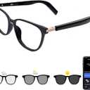 Smart Glasses with Photochromic Lenses for Men and Women AI Translation Smart Glasses with Translator 164 Languages IP67 Waterproof Bluetooth Glass Blue Light Protection (KM02_Black)
