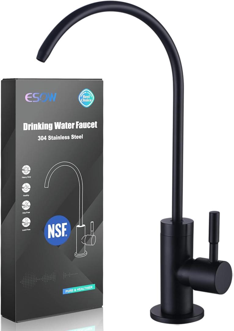 ESOW Kitchen Water Filter Faucet, 100% Lead-Free Drinking Water Faucet Fits Most Reverse Osmosis Units or Water Filtration System in Non-Air Gap, Stainless Steel 304 Body Matte Black Finish