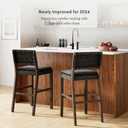Nathan James Cohen Mid-Century Modern 29 in. Wood Bar Stool, Upholstered Faux Leather Bar Height Stool with Solid Wood Frame, Black