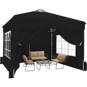 SANWAY 10x10 Pop Up Canopy Tent with Sidewalls x 4 Easy Setup Canopy Tent, Waterproof, UV-Resistant, Portable with Carry Bag for Outdoor Events, Camping, and Backyard Parties Black