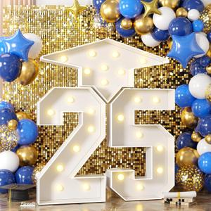 4.5FT Graduation Decorations Class of 2025 - Large Marquee Numbers 25 with Graduation Cap, Mosaic Frame Number Pre-Cut Cardboard Light Up Kit for Kindergarten Preschool High School College Prom Party