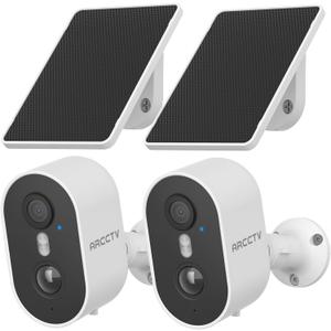 ARCCTV Security Camera Wireless Outdoor, 4MP Recharge Battery Powered WiFi Camera with Solar Panel, Motion Detection, Color Night Vision, 2-Way-Audio, 2.4G/5G Dual Band WiFi (2 Pack)