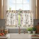 jinchan Floral Kitchen Curtains 24 Inch Linen Tier Curtains Farmhouse Cafe Half Window Drapes Over Sink Light Filtering for Living Room Laundry RV Rod Pocket 2 Panels Black on Beige