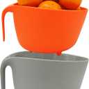 MiHerom 2 in 1 Colander with Long Handle Strainer and Mixing Bowl, Fruit Vegetable Washing Basket, Double Layered Strainer, Non-slip Bottom, Stackable, Dishwasher Safe, Soaking Draining and Straining (Orange)