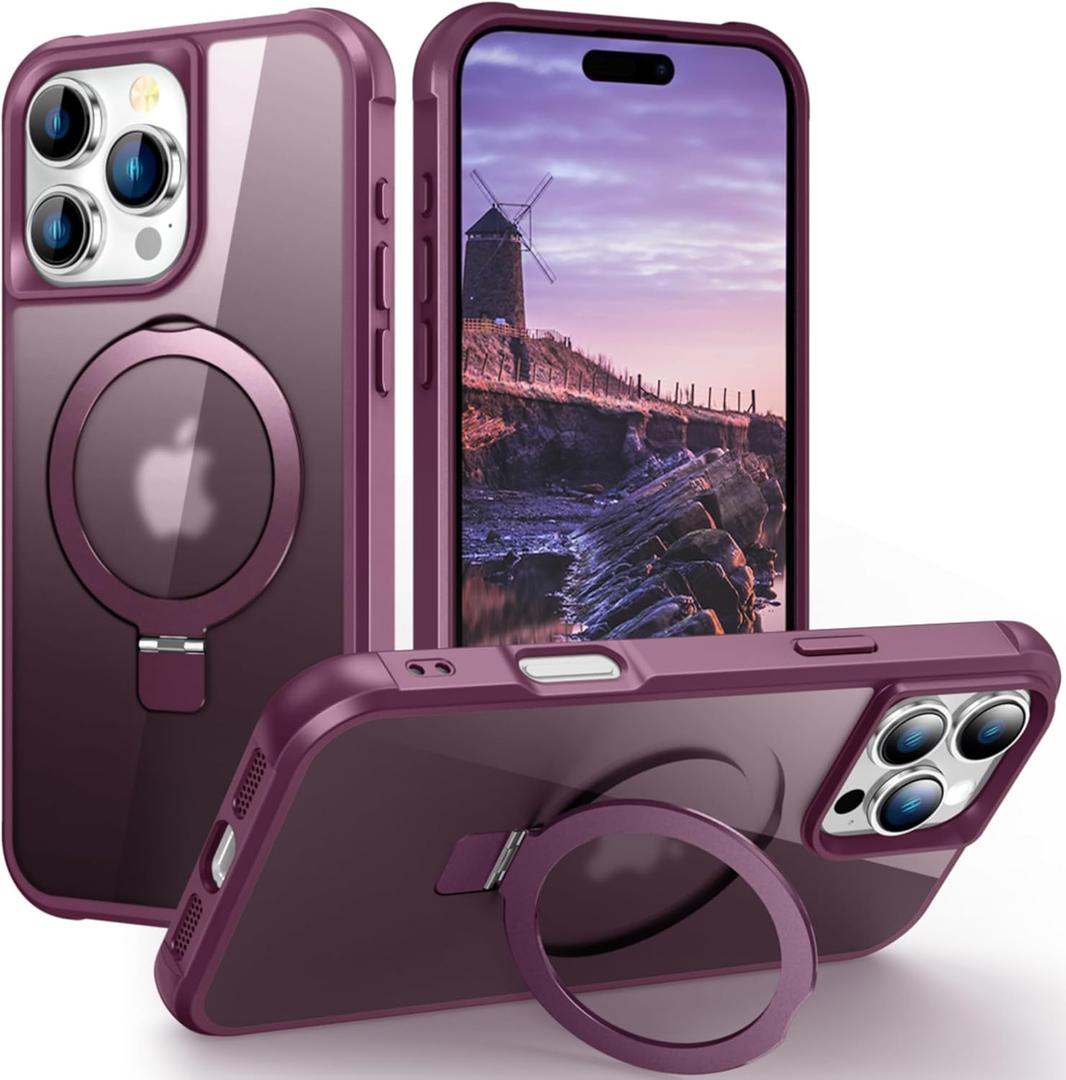 Hocase for iPhone 16 Pro Case 6.3", with Magnetic Ring Stand [Compatible with MagSafe] [Military Grade Protection] Slim Shockproof Translucent Protective Phone Case - Red