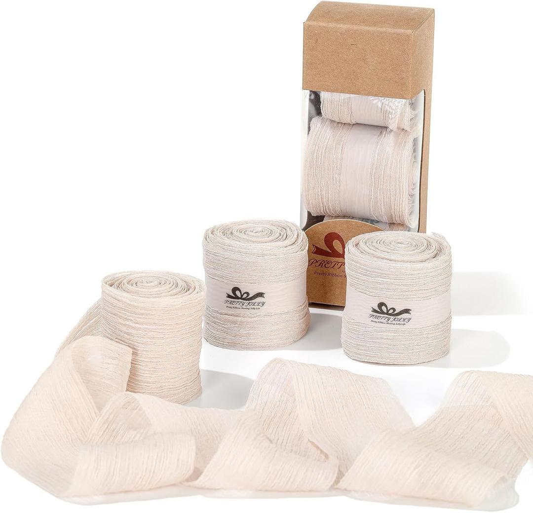 Pretty Jolly Crinkle Chiffon Ribbon for Flower Bouquet 2 Inch Beige Tulle Ribbon for Gift Wrapping Handmade Silk Ribbon 9 Yards Double Faced Ribbons for Crafts Hair Wedding Invitation Baby Shower