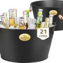Large 5.5 Gallons Beverage Tubs for Parties 2 Pack, 21L Ice Bucket with Wooden Handles, Black Galvanized Tub, Ideal Party Tubs for Drinks