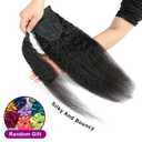 Straight Ponytail Human Hair Extensions Brazilian Wrap Around Ponytail for Black Women Unprocessed Remy Human Hair Pony Tail Clip In Extension Hairpiece 110g (Yaki Hair, 18inch)
