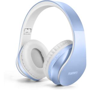 TUINYO Wireless Headphones Over Ear, Bluetooth Headphones with Microphone, Foldable Stereo Wireless Headset-Light Blue