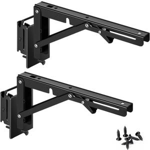18 Inch E Track Folding Shelf Brackets 2 Pcs Black Heavy Duty Metal DIY E-Track Shelf Bracket Etrack Accessories for Collapsible Workbench Table Shelves Hinge in Enclosed Trailer, Truck and Garage