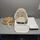 6 in 1 Baby High Chair, Convertible Wooden High Chairs/Booster Seat for Babies and Toddlers, Baby Feeding Chair with 5-Point Harness/Double Removable Tray & Adjustable Footrest (Beige)