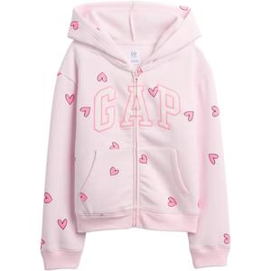 GAP girls Logo Hoodie Hooded Full Zip Sweatshirt (Light Pink Heart), Size Large