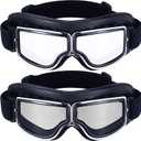 Frienda Pack of 2 Motorcycle Goggles Vintage Pilot Style Cruiser Scooter Goggle ATV Anti-Scratch Dustproof Windproof (Clear, Silver)