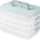4 Layers Storage Container, 1.61'' Extra-High Layer, Cookie Carrier, Dumpling Box, Stackable Food Container (White & Mint Green)