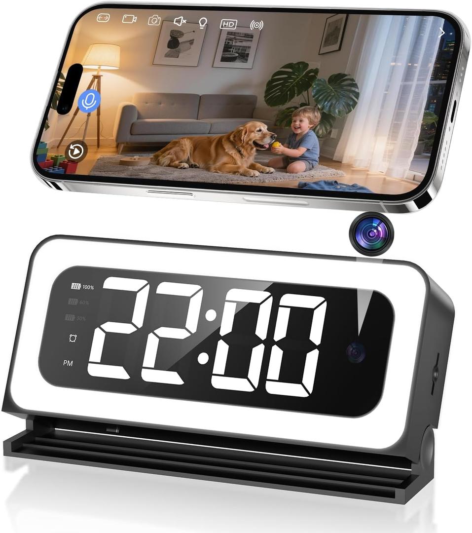 Gyliziex 2K Clock Camera, 5G & 2.4G WiFi Indoor Pet Nanny Cameras with Alarm for Home, Full Color Night Vision, Human Motion Detection, Local SD Storage (Black)