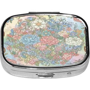 3 x Square Pill Case Small Pill Box with Mirror Pocket 2 Compartment Vitamin Pill Medicine Case Organizer Pill Containers for Traveling Blooming Flower Two
