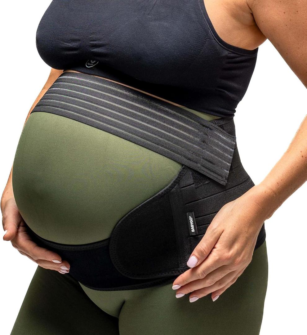 BABYGO 4 in 1 Pregnancy Support Belt Maternity & Postpartum Band - Relieve Back, Pelvic, Hip Pain, SPD & PGP | inc 40 Page Pregnancy Book for Birth Preparation, Labor & Recovery (Small, Black)