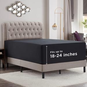 Empyrean Black Extra Deep Pocket Fitted Sheet Queen, Hotel Luxury Queen Fitted Sheet Only Easily Fits 18 to 24 Inch Mattress, Super Soft, Wrinkle-Free, and Breathable Bottom Sheets with Corner Straps