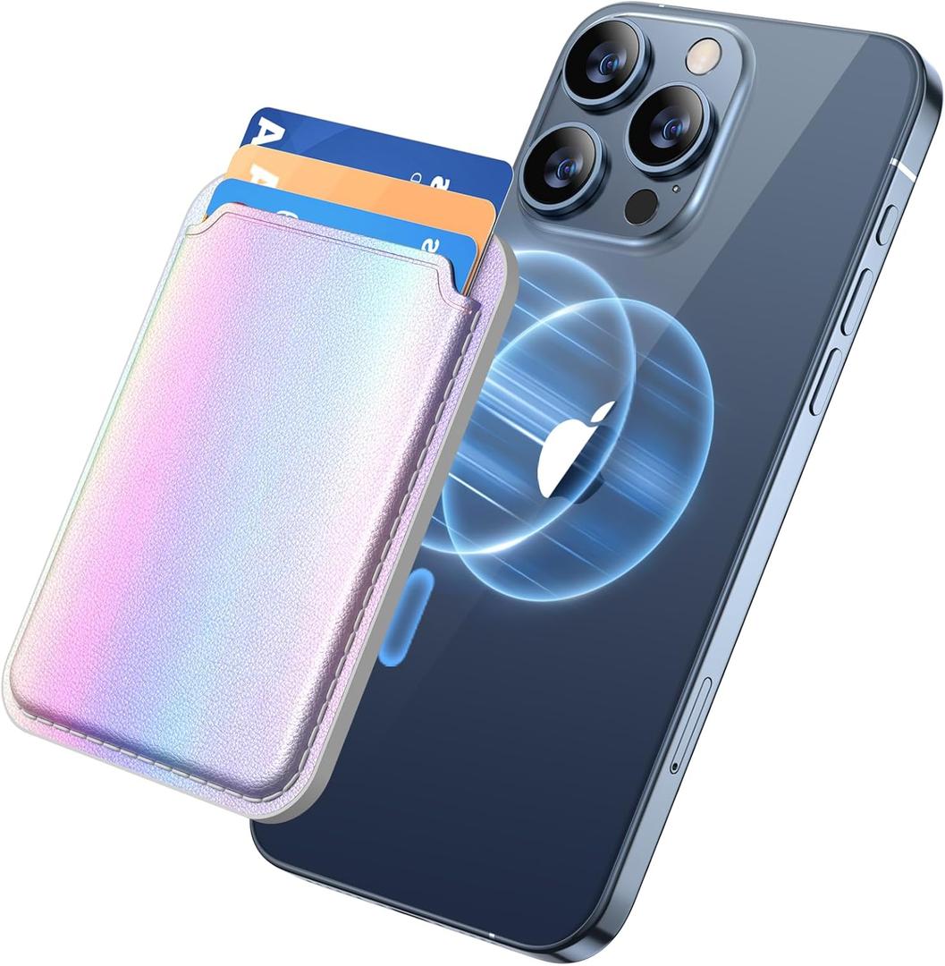 Set of 2 Miracase for MagSafe Wallet, Magnetic Card Wallet Holder, Compatible with MagSafe Wallet, 3-Card Holder, for iPhone 15/14/13/12 Series, Rainbow