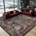 Washable Area Rugs - Perfect for Living Room, Bedroom, Kids Room, Nursery - Stain & Water Resistant Non-Slip, Pet & Child Friendly, Vintage Tribal Area Rugs (Rust, 9' x 12')