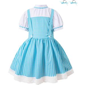 Auggle Girls Halloween Costume Outfit Blue Plaid Princess Dress Storybook Character Party Dress Up Cosplay Blue Plaid (7-8Years)