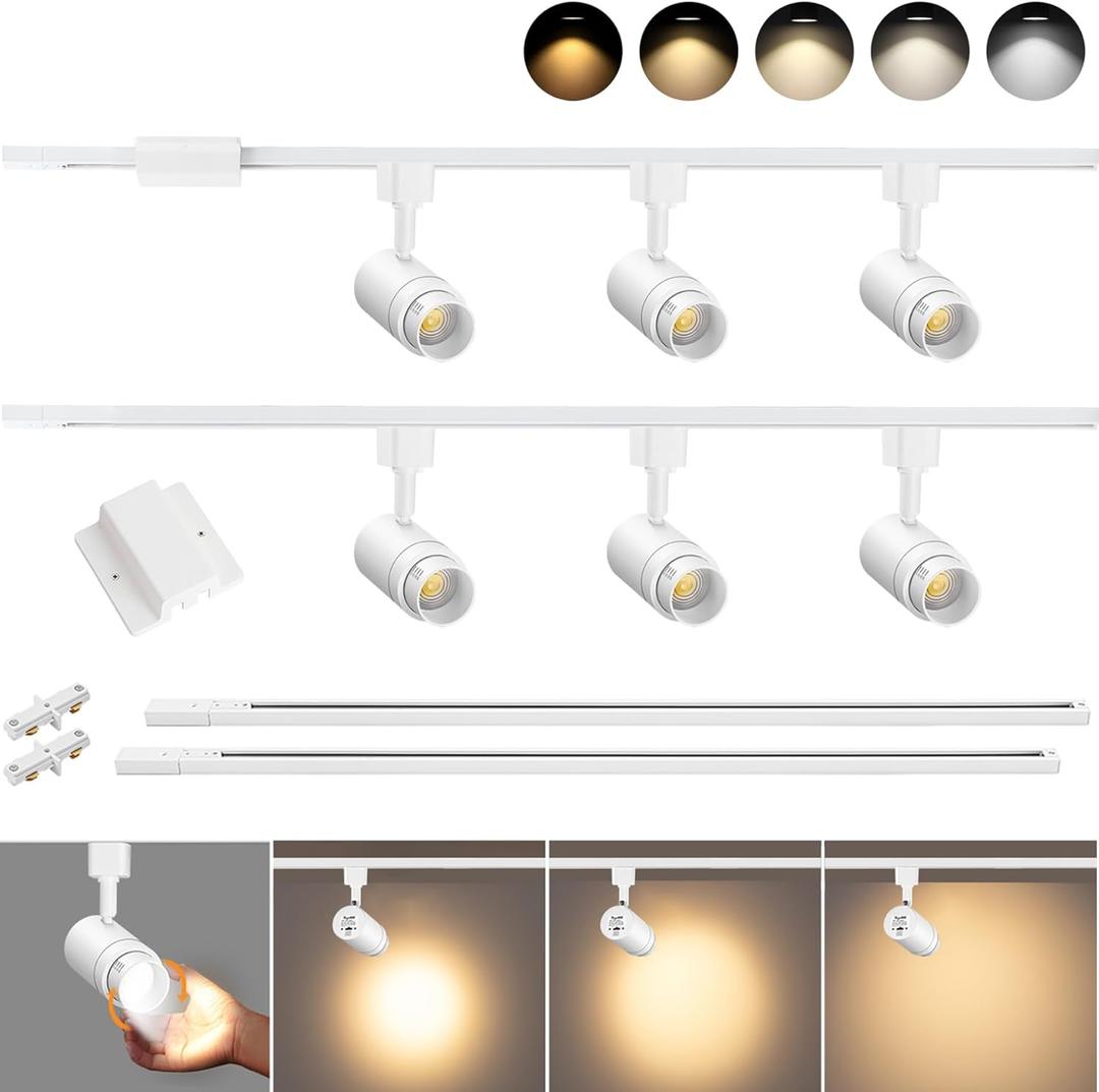 5 Color Zoomable LED Lighting Kit with 6.6FT H Track & Canopy Connector, Modern Kitchen Track Lighting Fixtures, 12W Spotlights White