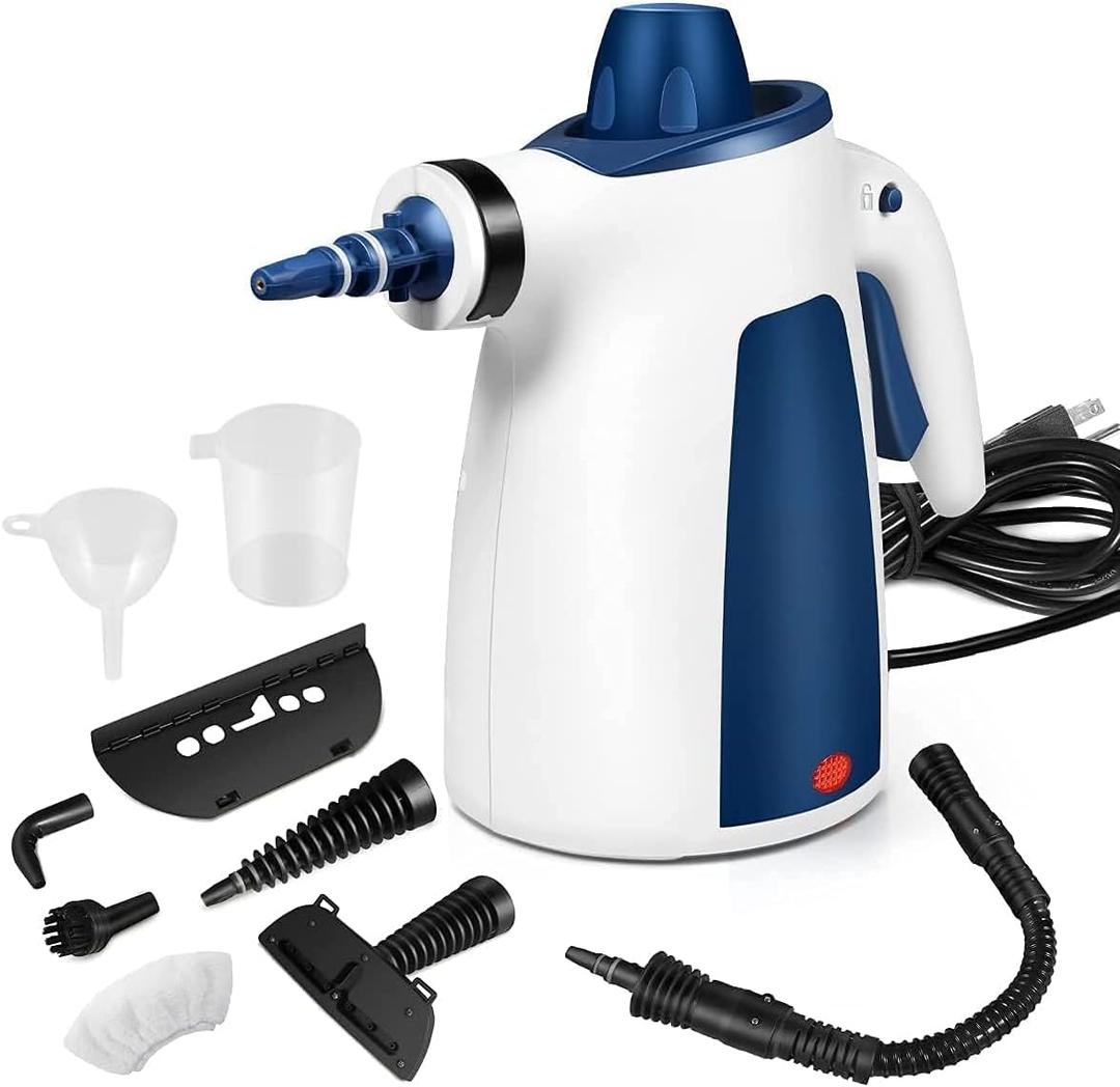 Steam Cleaner, Pressurized Handheld Steam Cleaner for Home with Safety Lock & 9 PCS Accessories, 350ML Large Water Tank Multi-Surface Steamer for Cleaning Car, Tile, Grease, Grout and Upholstery