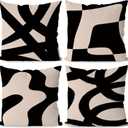 KEUSPI Black and Beige Throw Pillow Covers, Black Pillow Covers for Couch Home Decor Boho Modern Abstract Decorative Couch Pillow Covers for Living Room 22x22 Set of 4