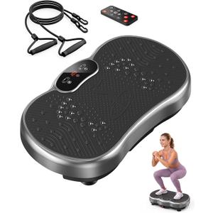 HTM Vibration Plate Exercise Machine, 9 Modes & 120 Speeds, Body Shake Plate with Resistance Bands Slot & Remote Control, Shake Board for Weight Loss Fat Burner Home Fitness Workout