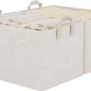 StorageWorks Storage Bins, Shelves Baskets for Organizing, 45L Extra Large Fabric Closet Organizers with Handles, Metal Frame, Beige-Cotton-linen, 2-Pack