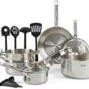 T-fal Cook & Strain Stainless Steel Cookware Set, 14 Piece Set, Dishwasher Safe, Multi, Silver