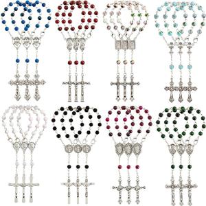 Juvale 24 Pack Small Catholic Rosary Bracelet for Women and Men - Prayer Beads for Baptism Christening, Prayer Room, Altar, (8 Colors & Crucifix Designs) - Rosary Beads Bracelet