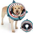 Dog Cone Inflatable Widen Dog Neck Donut Collar, Soft Cone Alternative After Surgery for Large Medium Small Dogs to Stop Licking (Blue Shark, Large)