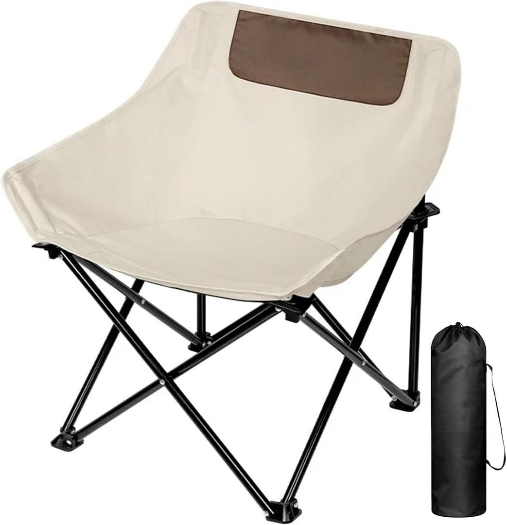 Ultralight Folding Camping Chair, 450 lbs Capacity, Off-white, Solid, Adult, Outdoor, Beach, Lawn, Campground, 19 inches x 14 inches x 27 inches