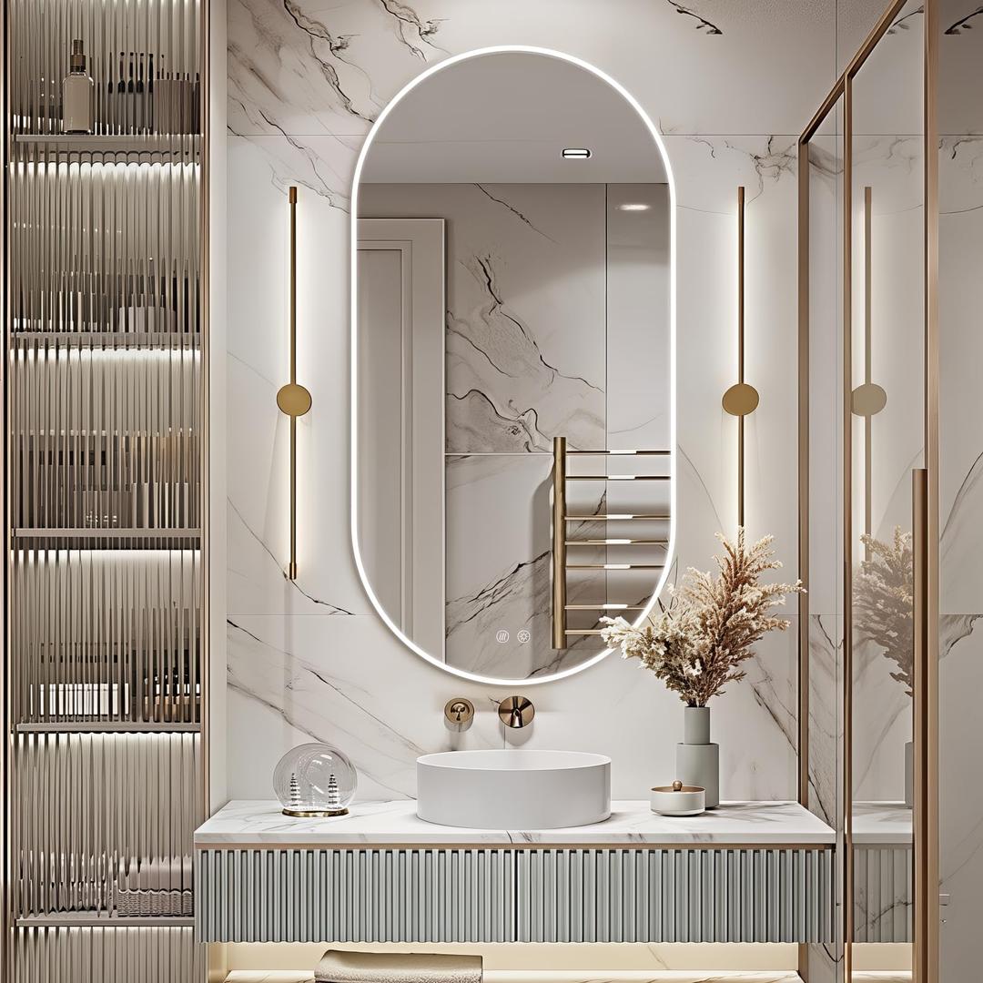 Niccy Oval LED Bathroom Vanity Mirror, 48"x24" Front lit Mirror with Light, Smart Anti-Fog Waterproof Mirror with Memory Function Dimmable Lighted Mirror