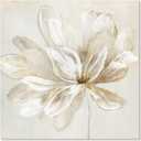 SEVEN WALL ARTS White Flower Wall Art Beige and Gold Blooming Flower Abstract Floral Artwork Print Poster for Living Room Bedroom Bathroom Home Office Wall Decor 24"x24"