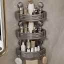 Corner Shower Shelf Suction Cup Shower Caddy Corner No Drilling Bathroom Shower Organizer Storage Rack Adhesive with Towel Bar (3-Pack, Gray)