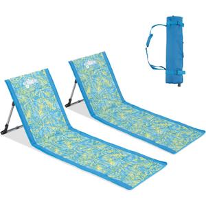Old Bahama Bay Beach Lounge Chair for Adults, 2 Pack Folding Beach Mat Chair with Backrest Portable Aluminum Sun Lounge Chair for Beach, Camping, Picnic, Palm Print, Oversized