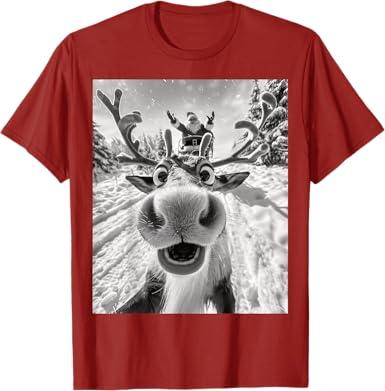 Funny Reindeer Selfie Christmas T-Shirt, Small, Cranberry Red