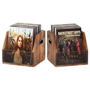 Homeiju 2 Pack Vinyl Storage, Record Crates, Metal & Wooden LP Crate