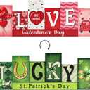 Valentines Day Decorations Indoor for Home Wooden Valentine Table Decorations Centerpieces Sign St.Patricks Day LUCKY LOVE Reversible Tabletop Decor Double-sided Irish Tiered Tray Decor Office Desk
